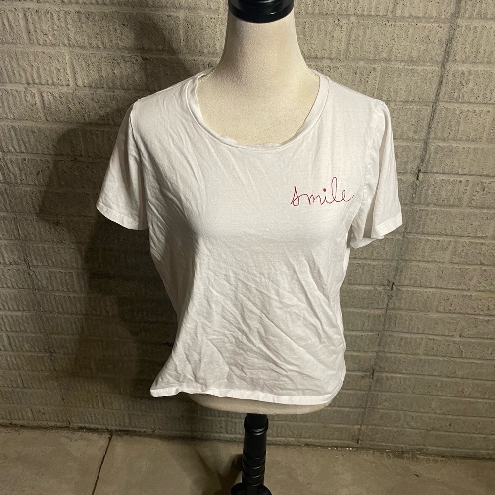 Ella Moss White Smile Cotton Crop Crew Neck Casual T-shirt Size Large